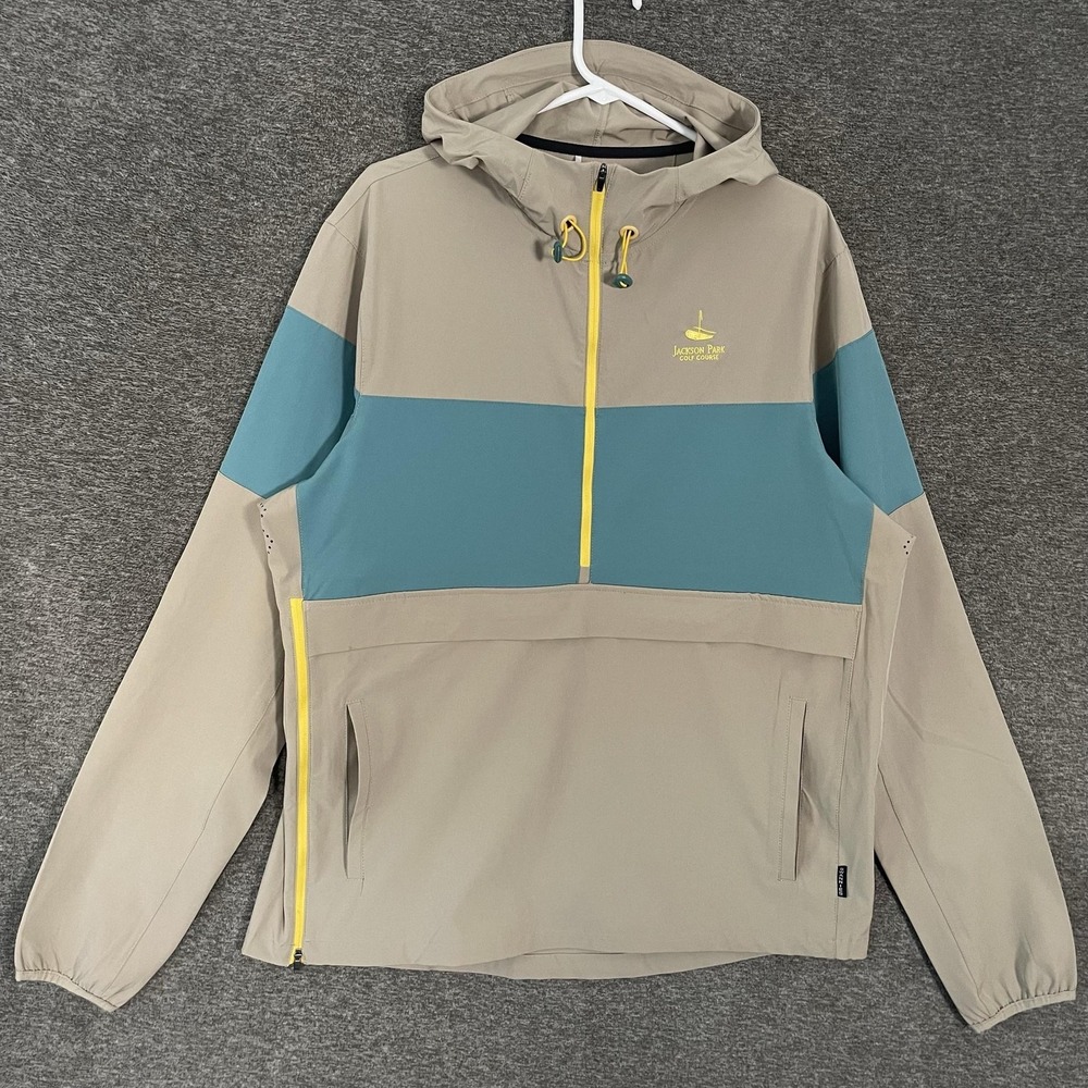 Swannies Jacket Mens Large Beige Hooded Jackson Park Golf Windbreaker Pullover